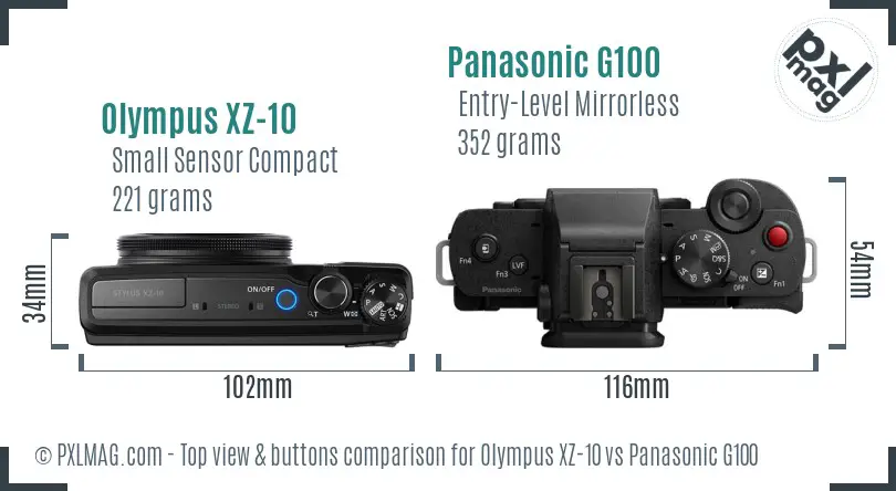 Olympus XZ-10 vs Panasonic G100 top view buttons comparison