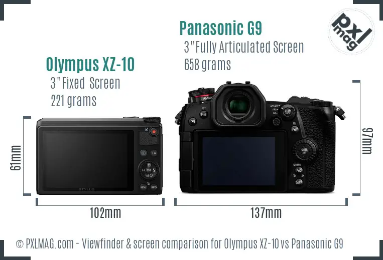 Olympus XZ-10 vs Panasonic G9 Screen and Viewfinder comparison
