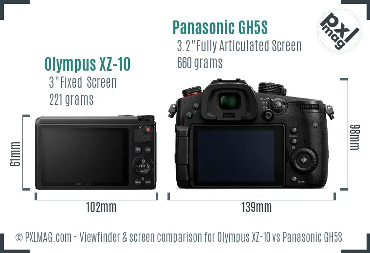 Olympus XZ-10 vs Panasonic GH5S Screen and Viewfinder comparison