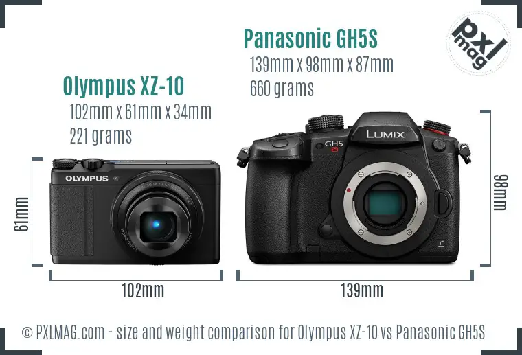 Olympus XZ-10 vs Panasonic GH5S size comparison
