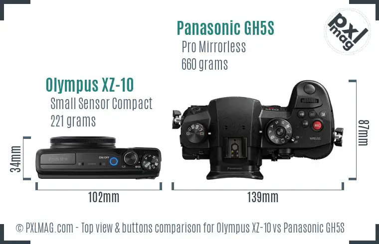 Olympus XZ-10 vs Panasonic GH5S top view buttons comparison
