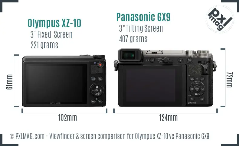Olympus XZ-10 vs Panasonic GX9 Screen and Viewfinder comparison