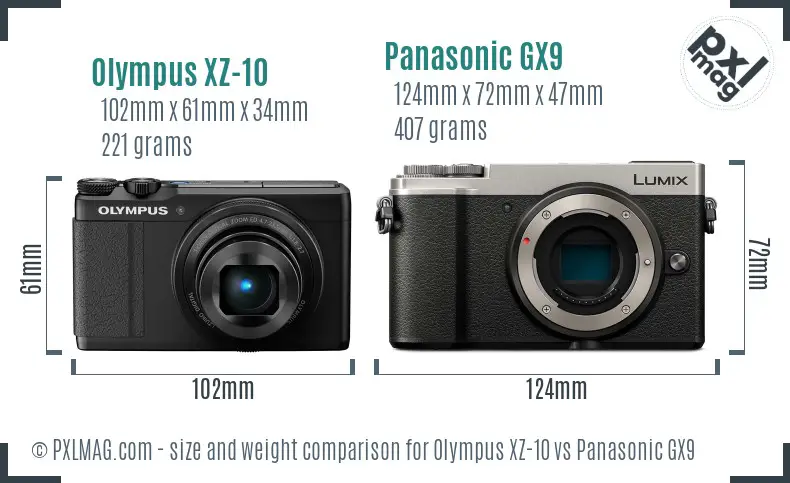 Olympus XZ-10 vs Panasonic GX9 size comparison