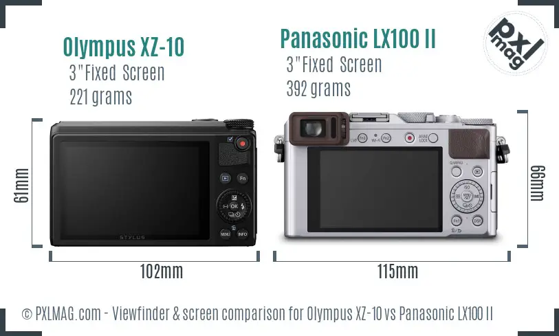Olympus XZ-10 vs Panasonic LX100 II Screen and Viewfinder comparison
