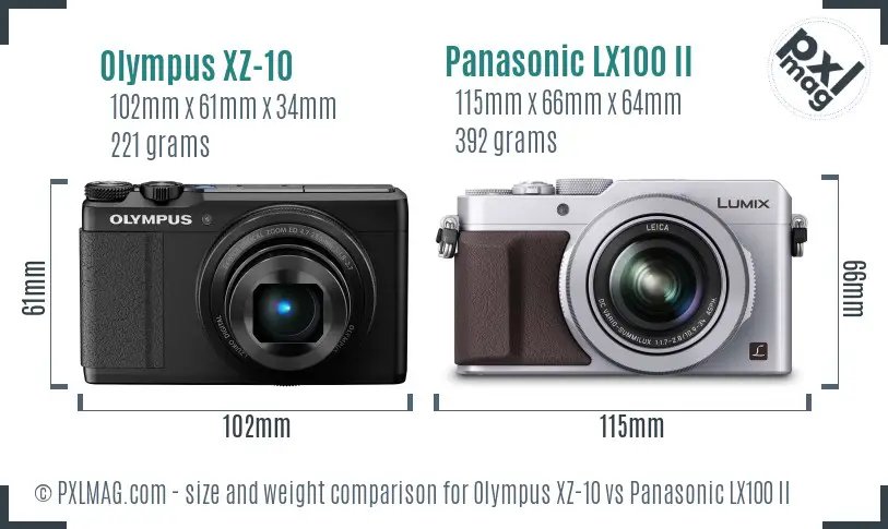 Olympus XZ-10 vs Panasonic LX100 II size comparison