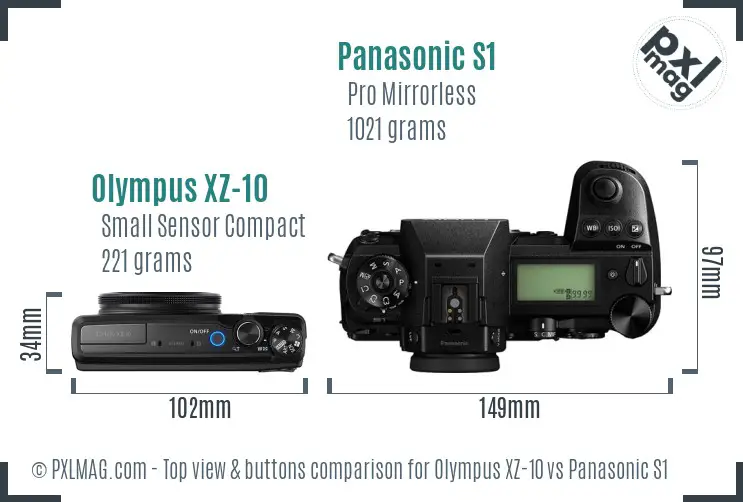 Olympus XZ-10 vs Panasonic S1 top view buttons comparison