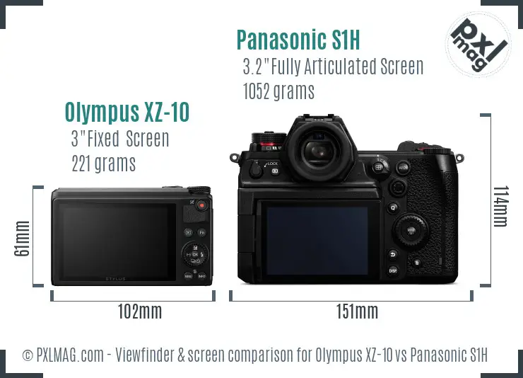 Olympus XZ-10 vs Panasonic S1H Screen and Viewfinder comparison