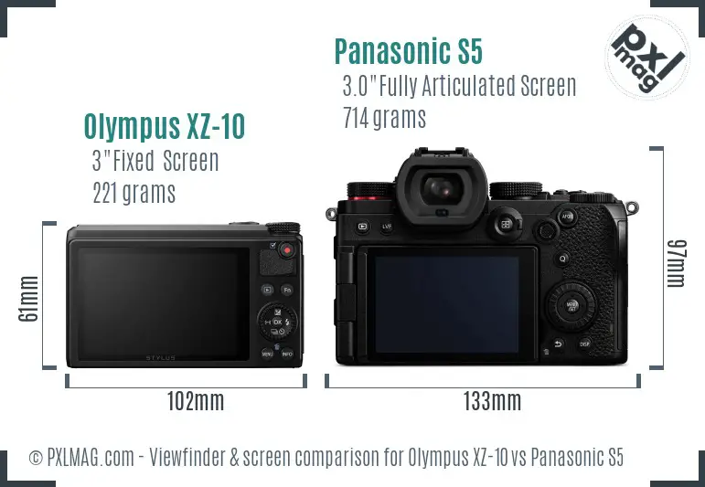 Olympus XZ-10 vs Panasonic S5 Screen and Viewfinder comparison