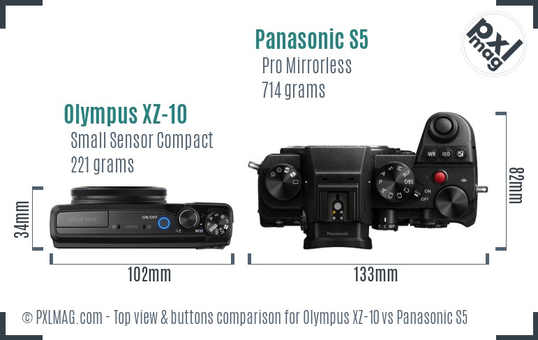 Olympus XZ-10 vs Panasonic S5 top view buttons comparison