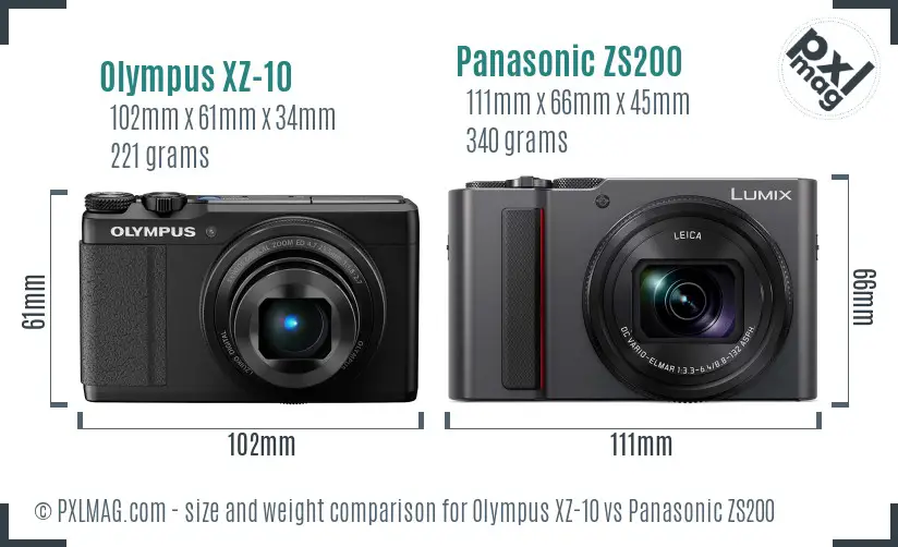 Olympus XZ-10 vs Panasonic ZS200 size comparison