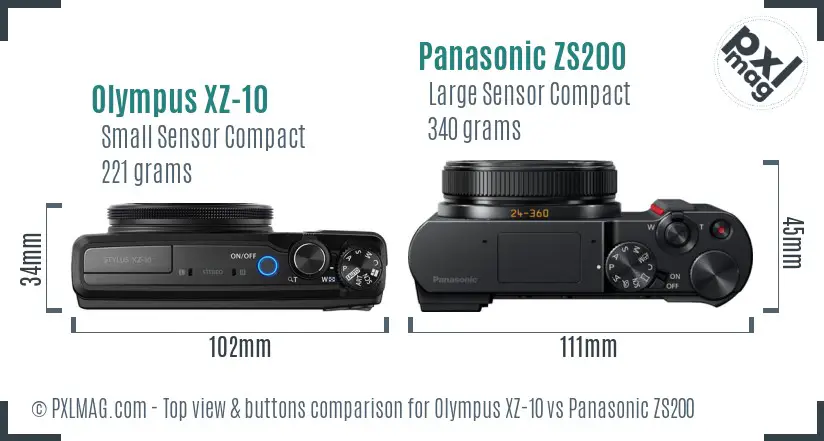 Olympus XZ-10 vs Panasonic ZS200 top view buttons comparison