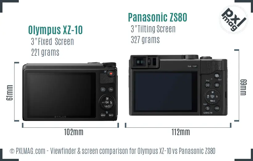 Olympus XZ-10 vs Panasonic ZS80 Screen and Viewfinder comparison