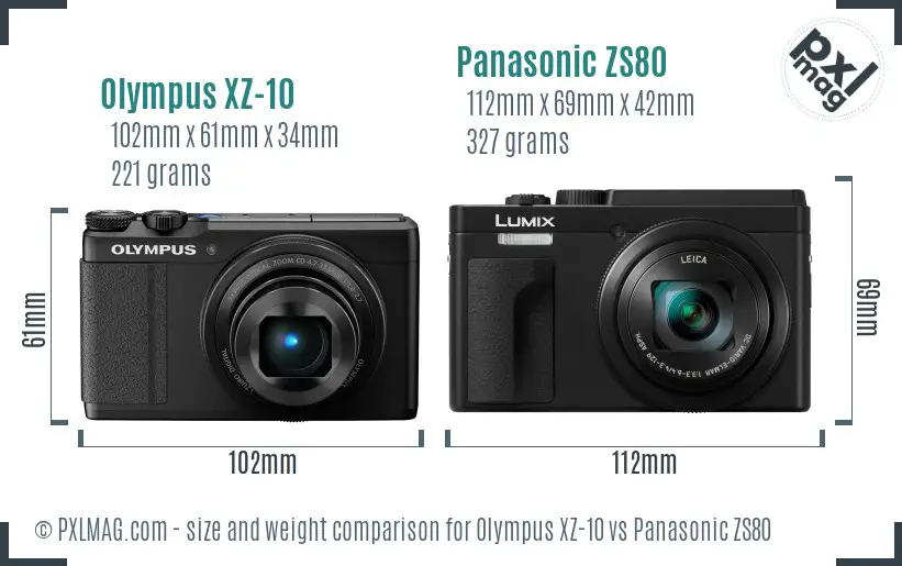 Olympus XZ-10 vs Panasonic ZS80 size comparison