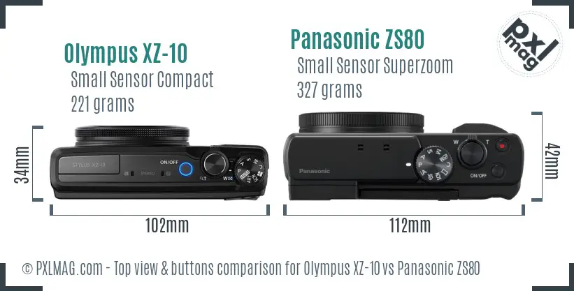 Olympus XZ-10 vs Panasonic ZS80 top view buttons comparison