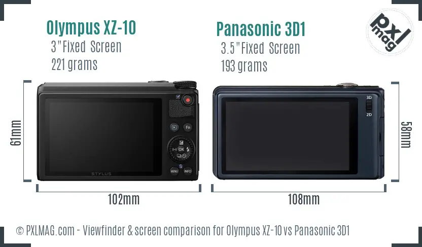 Olympus XZ-10 vs Panasonic 3D1 Screen and Viewfinder comparison