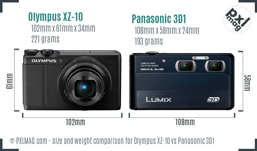 Olympus XZ-10 vs Panasonic 3D1 size comparison