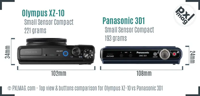 Olympus XZ-10 vs Panasonic 3D1 top view buttons comparison