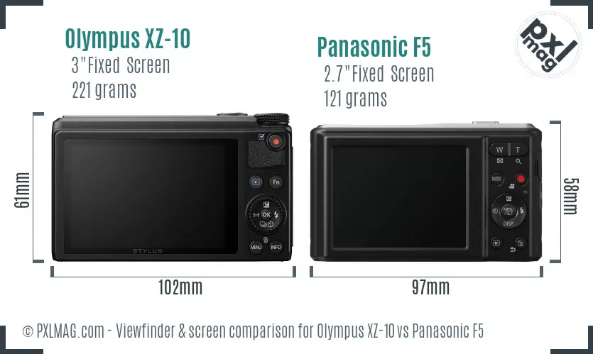 Olympus XZ-10 vs Panasonic F5 Screen and Viewfinder comparison