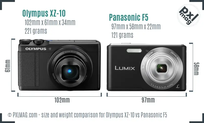 Olympus XZ-10 vs Panasonic F5 size comparison