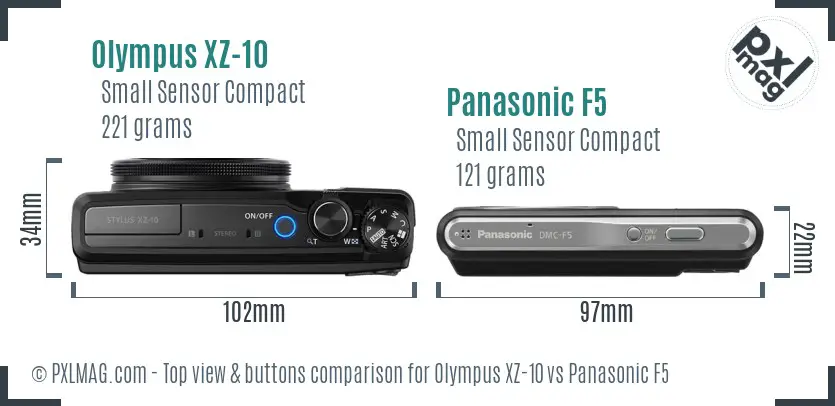 Olympus XZ-10 vs Panasonic F5 top view buttons comparison