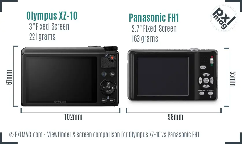 Olympus XZ-10 vs Panasonic FH1 Screen and Viewfinder comparison
