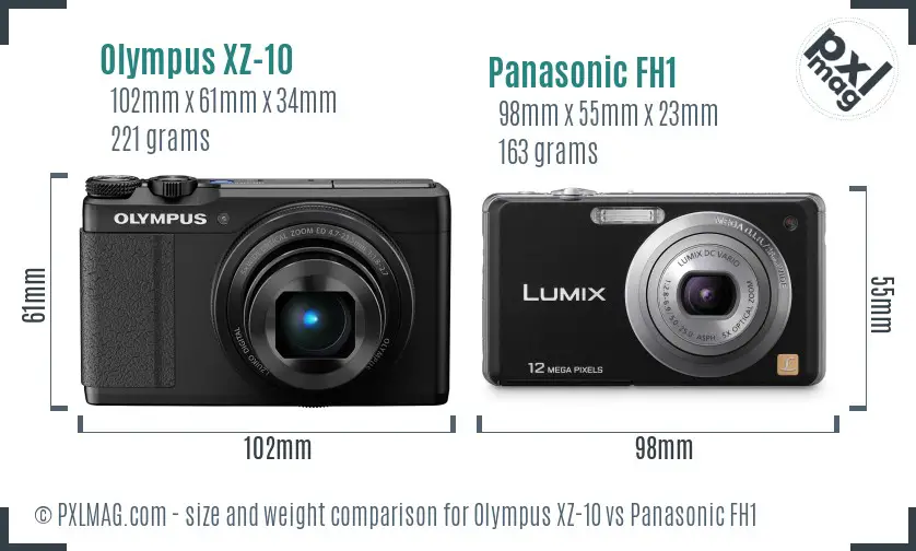 Olympus XZ-10 vs Panasonic FH1 size comparison