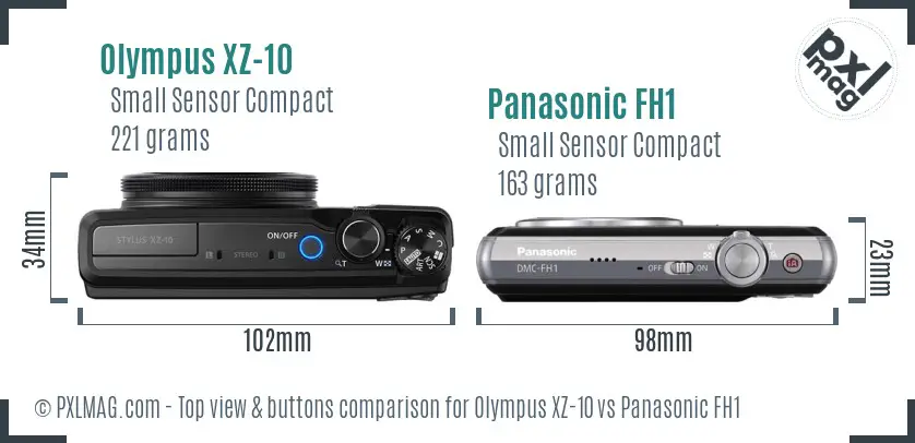 Olympus XZ-10 vs Panasonic FH1 top view buttons comparison