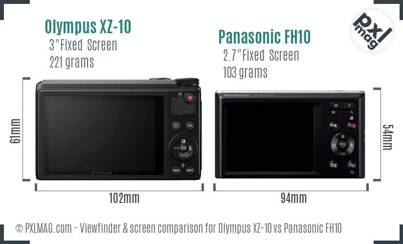 Olympus XZ-10 vs Panasonic FH10 Screen and Viewfinder comparison