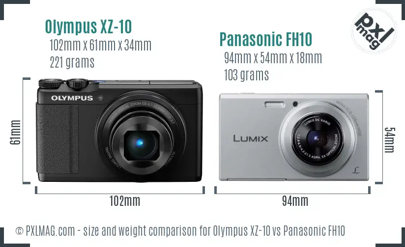 Olympus XZ-10 vs Panasonic FH10 size comparison