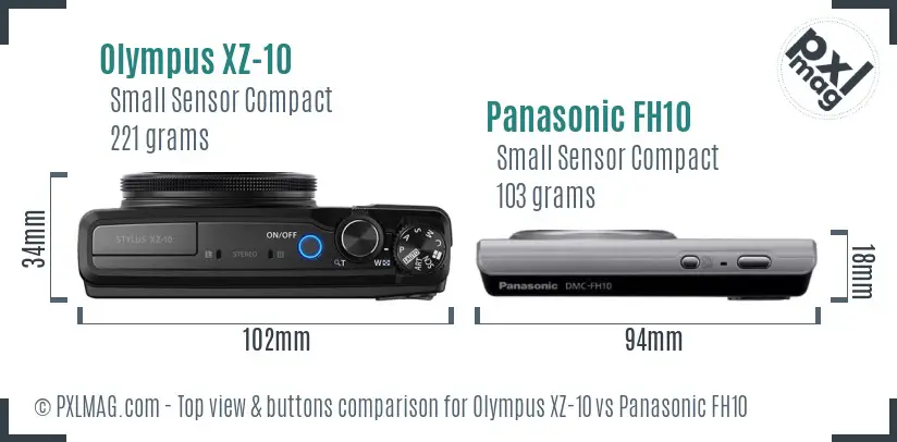 Olympus XZ-10 vs Panasonic FH10 top view buttons comparison