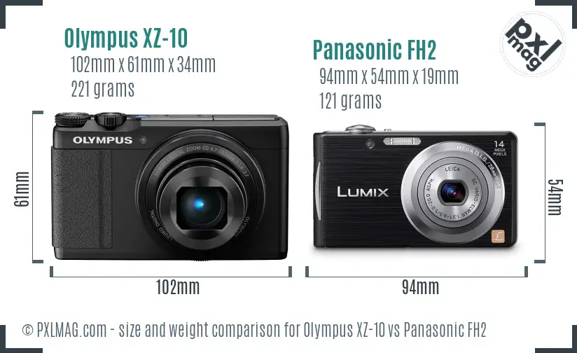 Olympus XZ-10 vs Panasonic FH2 size comparison