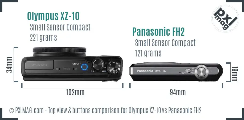 Olympus XZ-10 vs Panasonic FH2 top view buttons comparison