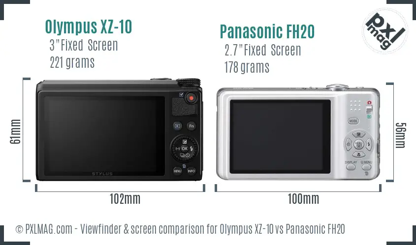 Olympus XZ-10 vs Panasonic FH20 Screen and Viewfinder comparison