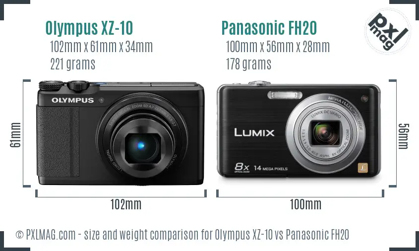 Olympus XZ-10 vs Panasonic FH20 size comparison
