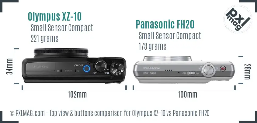 Olympus XZ-10 vs Panasonic FH20 top view buttons comparison