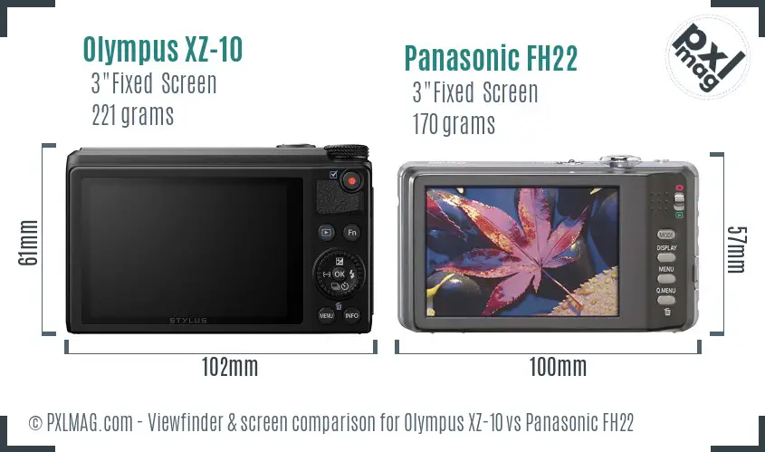 Olympus XZ-10 vs Panasonic FH22 Screen and Viewfinder comparison