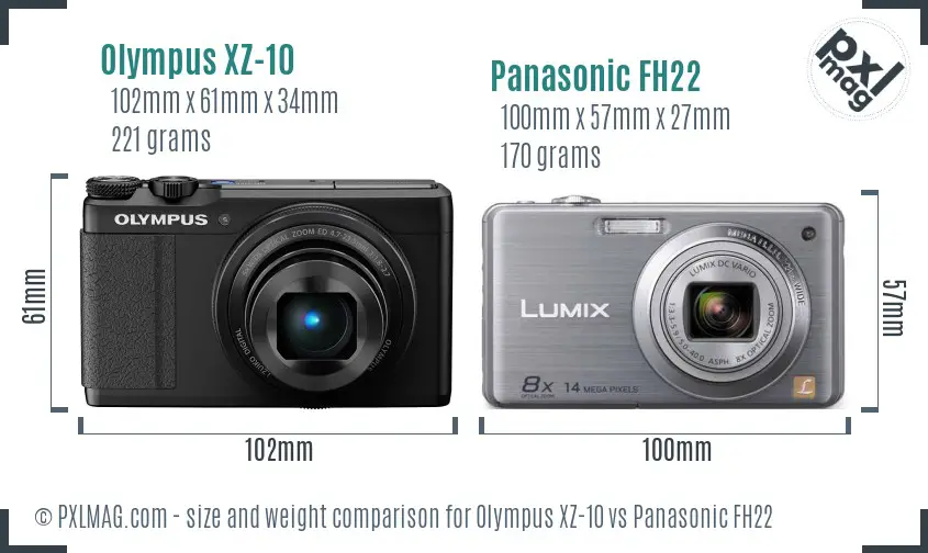 Olympus XZ-10 vs Panasonic FH22 size comparison