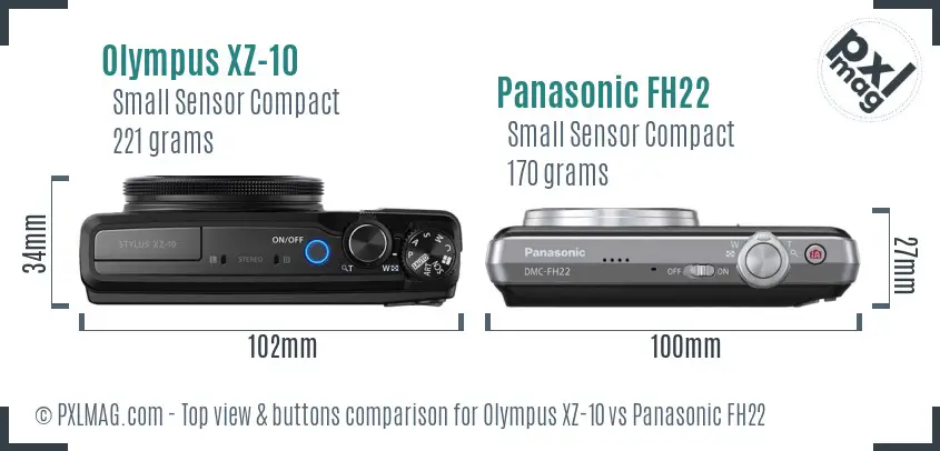 Olympus XZ-10 vs Panasonic FH22 top view buttons comparison