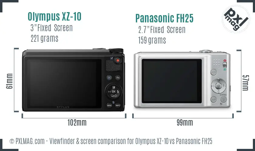Olympus XZ-10 vs Panasonic FH25 Screen and Viewfinder comparison