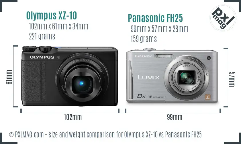 Olympus XZ-10 vs Panasonic FH25 size comparison