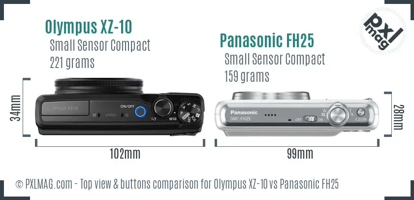 Olympus XZ-10 vs Panasonic FH25 top view buttons comparison