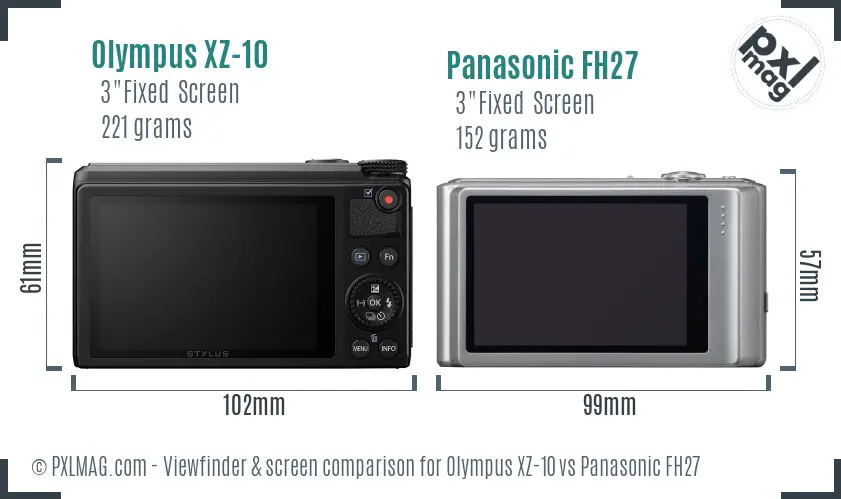 Olympus XZ-10 vs Panasonic FH27 Screen and Viewfinder comparison