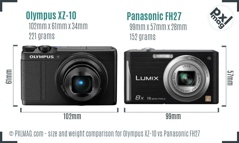 Olympus XZ-10 vs Panasonic FH27 size comparison