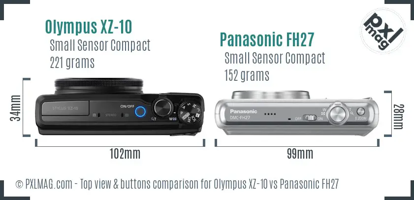 Olympus XZ-10 vs Panasonic FH27 top view buttons comparison