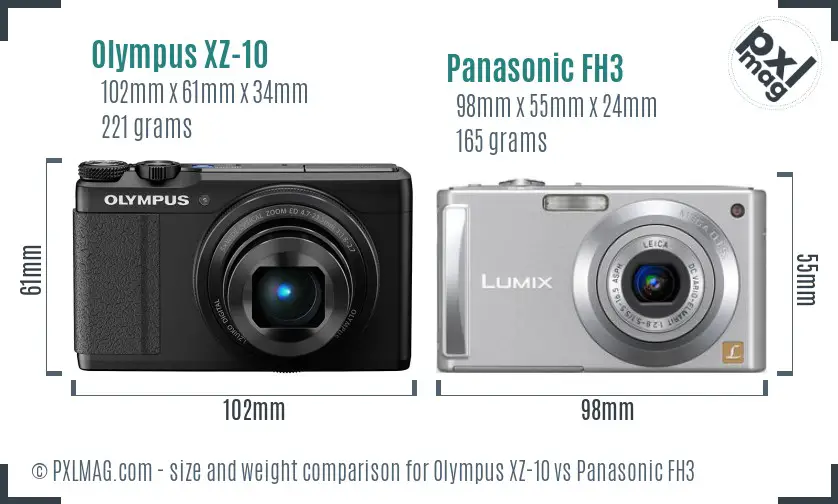 Olympus XZ-10 vs Panasonic FH3 size comparison