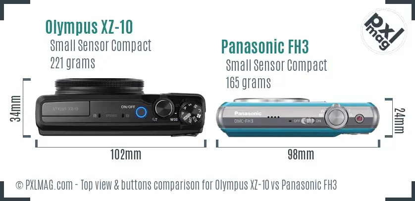 Olympus XZ-10 vs Panasonic FH3 top view buttons comparison