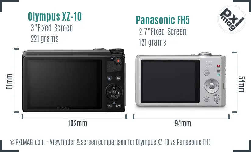 Olympus XZ-10 vs Panasonic FH5 Screen and Viewfinder comparison