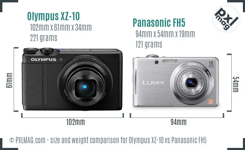 Olympus XZ-10 vs Panasonic FH5 size comparison