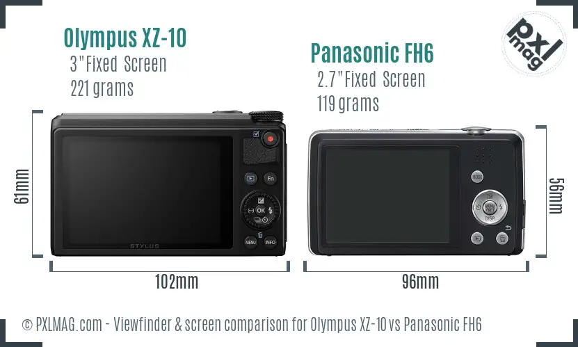 Olympus XZ-10 vs Panasonic FH6 Screen and Viewfinder comparison