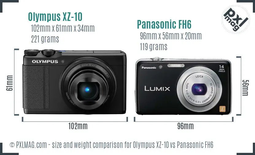 Olympus XZ-10 vs Panasonic FH6 size comparison